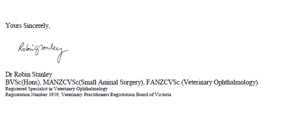 Reference from Dr Robin Stanley