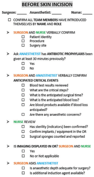 anaesthesia table before skin incision